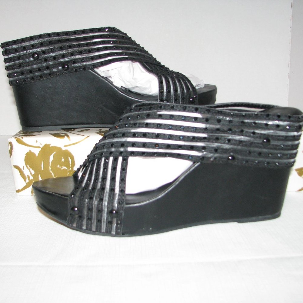Black Wedge Sparkly Sandals